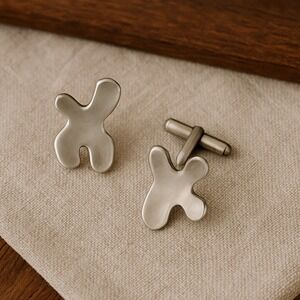 Mens Abstract Blob Cufflinks Silver Tone‎ Unique Modern Funky Fashion